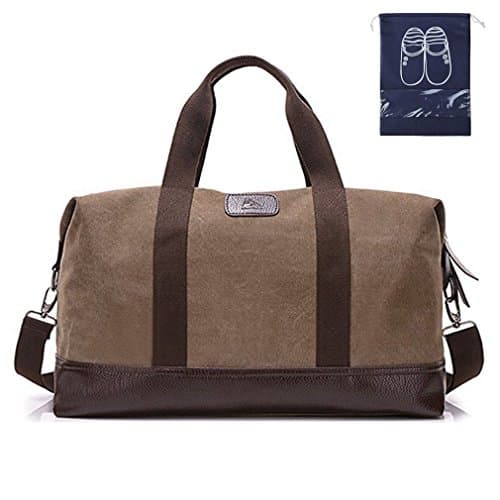 Sunshinejing Women Canvas Weekender Travel Tote Overnight Duffel Bag PU Trim Carry on Bags (Brown)