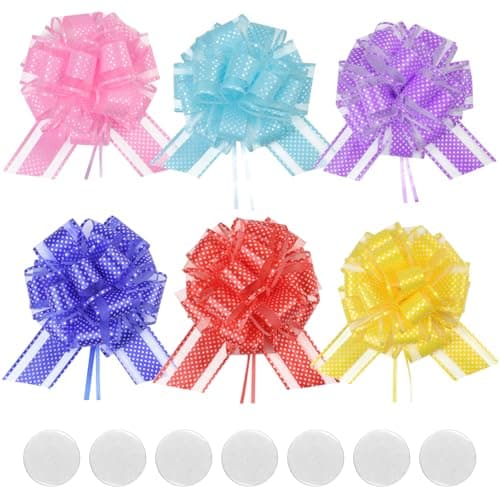 Christmas Bows for Gift Wrapping, Self Adhesive Gift Bows, Mixed Color Bows Gift Wrap Bows for Wedding, Wedding, Birthday, Gift Basket, Valentines Day, Florist Packaging-Peel and Stick, No Tie Needed (6 Color)