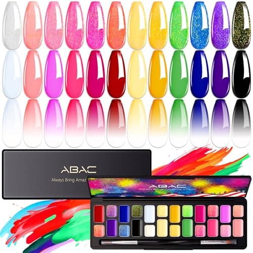 ABAC 24 Color Patting Gel Polish Palette,Glitter Ombre Gel Nail Polish Set,Solid Cream Gel for Aura Gradient Blooming Nail Art,Neon Rainbow Shimmer