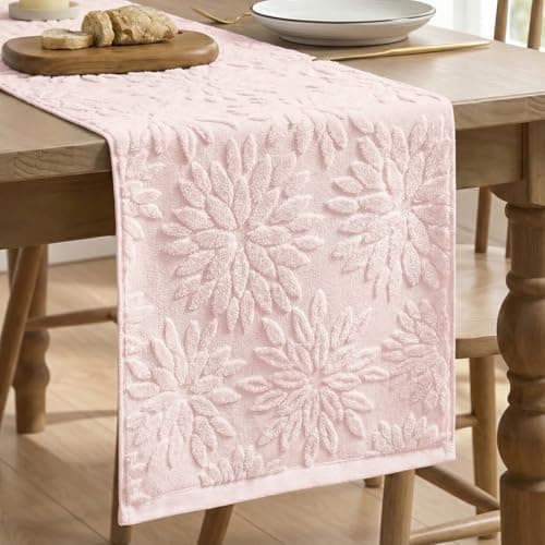 Artoid Mode Pink Soft 3D Jacquard Dahlia Floral Pinnata 100%Cotton Spring Table Runner, Holiday Kitchen Dining Table Decoration for Home Party Decor 13x72 Inch