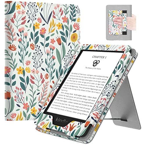 MoKo Case Fits All-New 6" Kindle (11th Generation, 2024/2022 Release)(10/8th Gen,2019/2016), Ultra Lightweight PU Shell Cover with Auto Wake/Sleep for Kindle 2024, Flowers