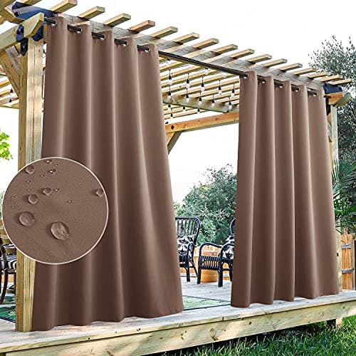StangH Outdoor Waterproof Curtains for Patio - Outdoor Blackout Curtains for Front Porch Sunmmer Hot Heat Block Out Drape for Garden/Yard/Lanai, Mocha, W70 x L84, 1 Panel