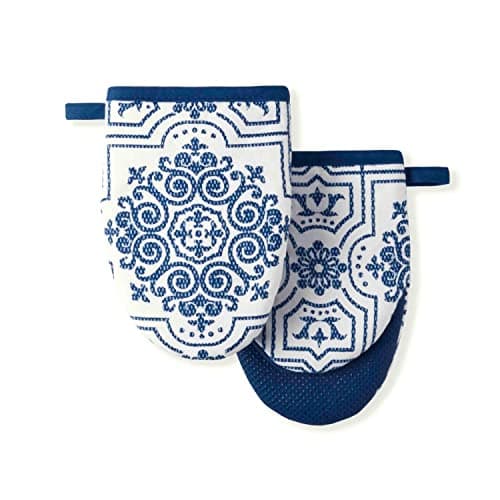 Martha Stewart Strie Medallion Mini Oven Mitt 2-Pack Set, Navy Blue, 5.5"X8"