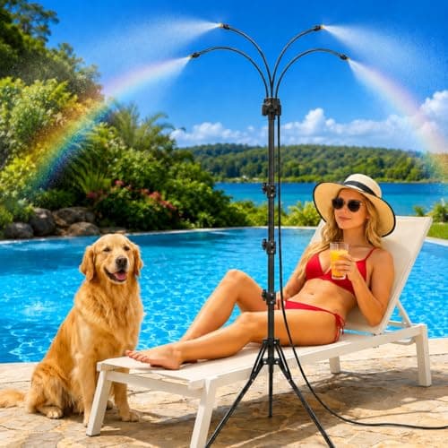6FT Height Adjustable Standing Mister, Outdoor Misting System, 26FT Hose