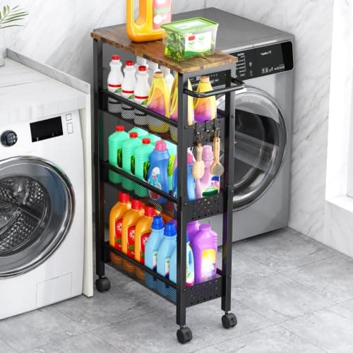 Vivihomety 4-Tier Slim Utility Rolling Laundry Cart with Wheels, Metal