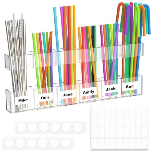 Palksky 10.8'' Large Straw Holder for Cabinet Door, Acrylic Cabinet Straw Holder Organizer, Reusable Storage Rack Container Organizer for Kitchens Counter (Transparent)