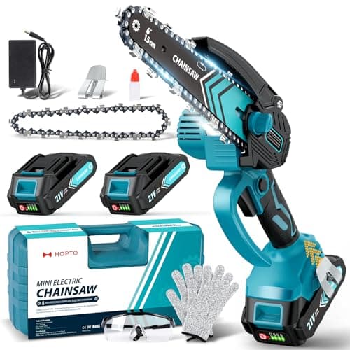 Mini Chainsaw- 6 Inch Electric Mini Chain Saw Cordless Battery Powered One-Hand Tree Trimming Saw with 2 Batteries, Portable Gardening Gadgets for Men, Unique Birthday Gifts (Blue)