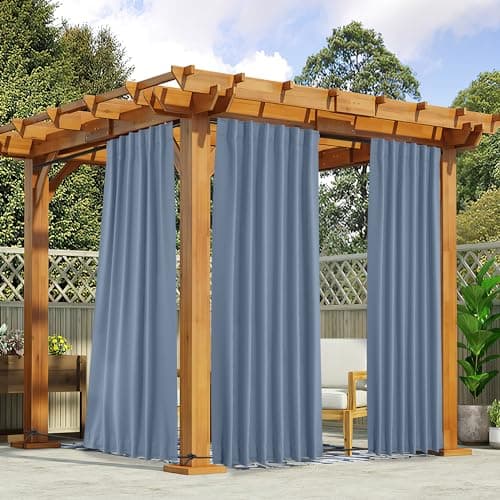 NICETOWN 2 Panels Outdoor Curtains Waterproof Pocket & Back Tab on Top & Bottom, Thermal Insulated Fixed Windproof Outdoor Drapes Privacy for Patio with Rope for Fixed, W52 x L84, Stone Blue