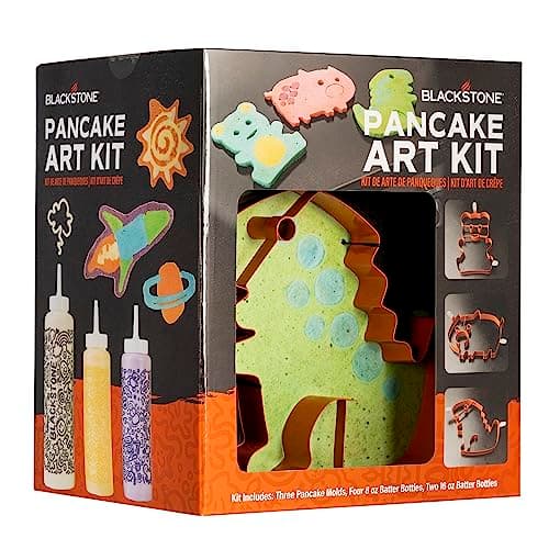 BLACKSTONE 5251 9 Piece Pancake Art Kit- Four 8 Oz Squeeze Bottles, Two 16 Oz Squeeze Bottles, 3 Animal Shaped Pancake Molds (Dinosaur, Bear and Pig) - Cooking Accessory Shapers for Kids and Adults
