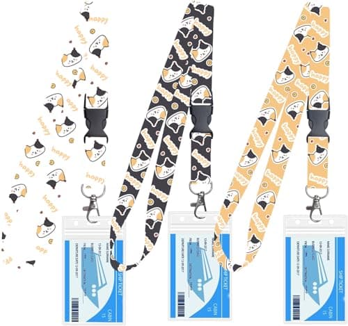 Cat Lanyard 3-Pack with Cat Face Design, Retractable ID Badge Holder for Cruise Ship Cards, Royal Caribbean Lanyard & Cruise Must Haves with Breakaway Clip