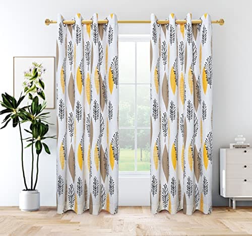 Cherry Home Print Floral Blackout Lined Leaves Curtains Rurality Luxury Drapes Noise Reducing Room Darkening Panel Formaldehyde-Free for Bedroom/Living Room/Hotel/Holiday(1 Panel,52Wx72L,Grommet)