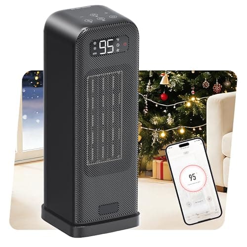 MORENTO Space Heaters for Indoor Use, Electric Portable Heater for Bedroom with Thermostat, WiFi Voice Control, 36dB Quiet 4 Modes 12H Timer, 1500W PTC Ceramic Heater for Office Home 1Pack Black