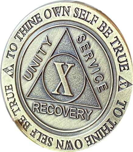 RecoveryChip 10 Year AA Sobriety Medallion - Bronze Coin with Trust God Clean House Help Others & Dr Bob Quote - 10 Years Sober Token for Alcoholics Anonymous