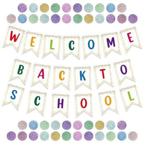 GMEMNOV 55PCS Welcome Bulletin Board Classroom Decorations - Confetti Pennants Welcome Back to School Banner Classroom Bulletin Board Sets Cutouts Borders Classroom Decorations Teacher Supplies