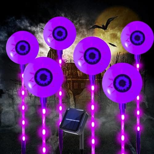 Taoushuleng Solar Halloween Eyeball Pathway Lights, Halloween Eyeball Stake Lights Set of 8 Modes for Yard Lawn Patio Walkway Party Decor Purple