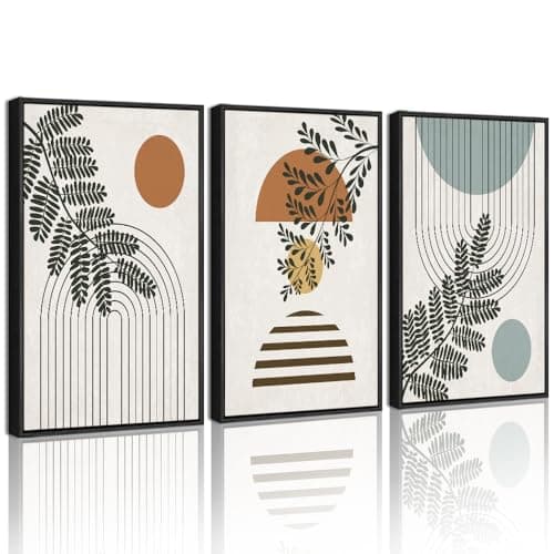 Drsoum Botanical Boho Wall Art Framed Modern Plant Leaf Bohemian Wall Decor Abstract Geometry Lines Prints Ready to Hang 11x14in Black Framed