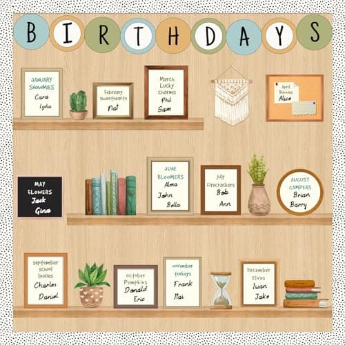 Boho Birthday Bulletin Board Set for Classroom, Birthday Chart for Classroom Boho Wall Decor Bookself Cutouts for Teacher Back to School Supplies Classroom Door Wall Decor