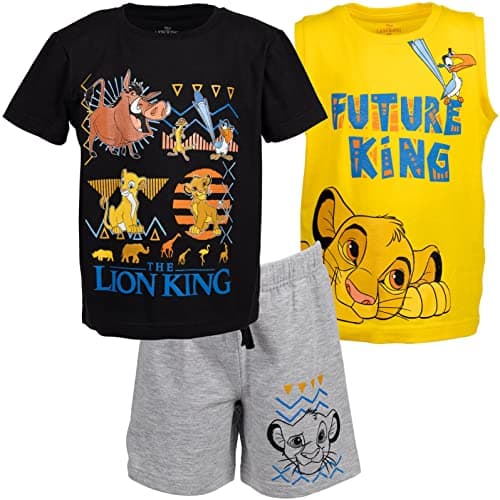Disney Lion King Zazu Simba Timon Little Boys T-Shirt Tank Top & French Terry Shorts 3 Pcs Set Yellow/Black/Grey 6
