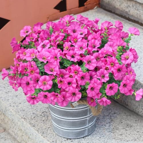 VDVST Artificial Flowers for Outdoors,UV Resistant Artificial Outdoor Flowers,Not-Fading Faux Flowers for Outdoor Planters for Front Door Porch Yard Patio Garden Home Decor,12 Bundles,Fuchsia