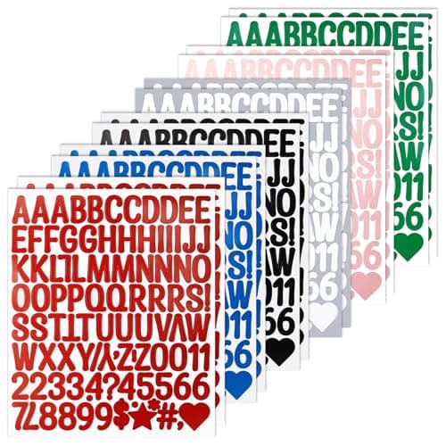 BINLINHONGO 1140 Small Alphabet Number Stickers, 12 Sheets 1 Inch Self-Adhesive Vinyl Letters Sticker Decals for Scrapbooks, Computers, Envelopes, Water Bottles - Multicolor