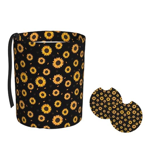 Cute Floral Car Trash Can Hanging 1PC Trash Bag + 2 Car Cup Coasters Set