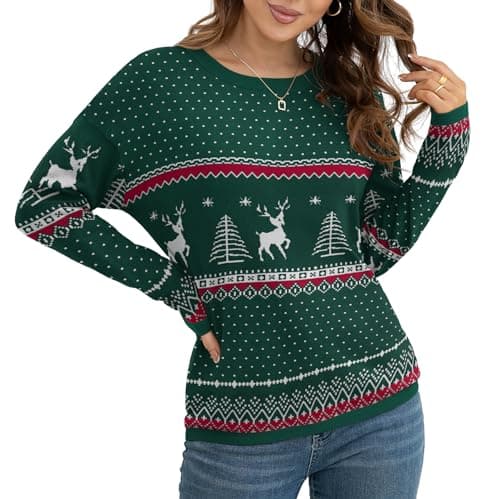 VIISHOW Women's Oversized Sweaters Crewneck Ladies 2023 Fall Fashion Clothes Outfits Trendy Winter Long Sleeve Cozy Christmas Tops for Women Pullover,Christma Green,X-Large