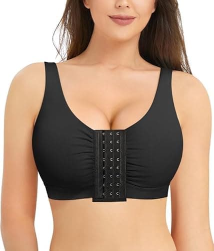 BRABIC Front Closure Post Surgery Minimizer Bras for Women No Underwire Comfort Everyday Bras Mastectomy (Black,3X-Large)