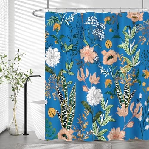 BayNook Blue Boho Floral Tropical Leaves Plant Shower Curtain, 72x72
