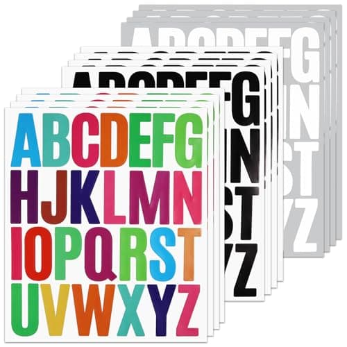 BINLINHONGO 490 2 Inch Alphabet Stickers, Self-Adhesive Waterproof Vinyl Letters Sticker Decals for Doors, Mailboxes, Scrapbooks, Home Decors - 12 Sheets Multi