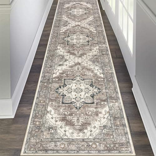 Pauwer Vintage Floral 2x8 Runner Rug, Non Slip Hallway Runner, Grey Brown