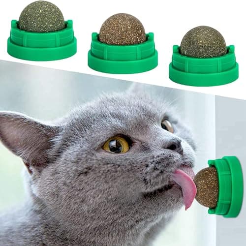 SINROBO 3 Pack Catnip Balls, Catnip Ball for Cats Wall, Edible Kitty Toys for Cats Lick, Safe Healthy Kitten Chew Toys, Teeth Cleaning Dental Cat Toys, Cat Wall Treats (1, Green)