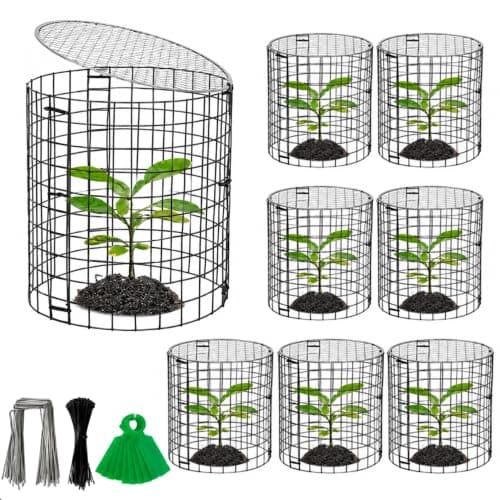 Adnee 8 Pack Wire Plant Protector with Cover-12" x 11" Detachable Plant Protector Metal Plant Cages-Garden Plant Cages for Flower Vegetable to Keep Animals Out