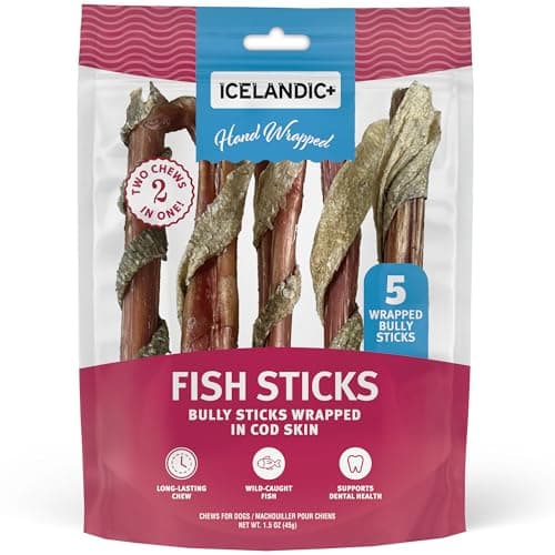 Icelandic+ 5-Pack Bully Sticks Wrapped in Cod Skin, 6 Inch Fish Dog Chews