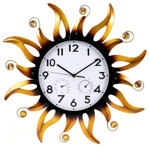 HL3NIGIM Sun Outdoor Wall Clock with Thermometer and Hygrometer Combo, 20 Inches Outdoor Clocks for Patio Waterproof, Silent Non-Ticking Large Wall Clock Decor for Bedroom, Bathroom and Pool