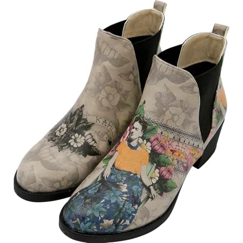 DOGO Chelsea Boots for Women - Vegan Leather and Handmade Heeled Ankle boots for Women, A Flower From The Past Design