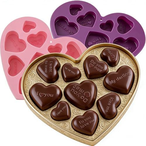 2 Pack Conversation Heart Molds Heart Silicone Mold with Love Phrases 20-Cavity Mixed Size Valentine's Day Heart Shaped Silicone Molds NonStick for Cupcake Chocolate Fondant Jelly Dessert Candy Soaps