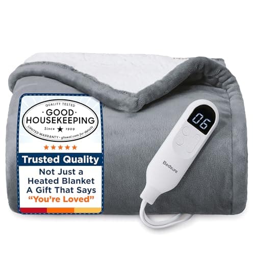 Bedsure Heated Blanket Throw Blanket with Preheat Function - Fast Heating Electric Blanket, Soft Flannel Throw with 6 Time Settings(Up to 10H), 6 Heating Settings, Gifts for Grandma (50"x60", Grey)