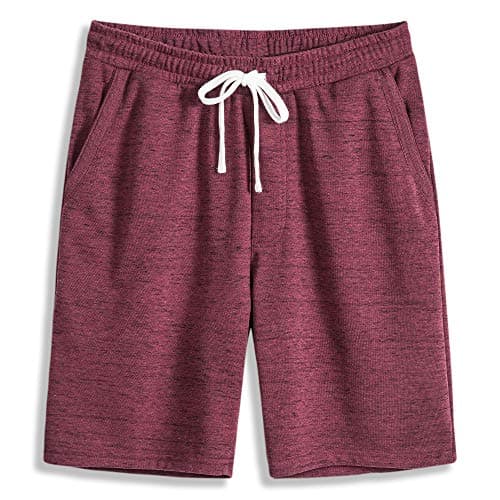 VANCOOG Men's Casual Classic Fit Terry Cloth Elastic Jogger Golf Shorts-Wine Melange-XL