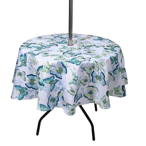 SUQ I OME Outdoor Tablecloth, Green Butterfly, 60'' Round with Zipper