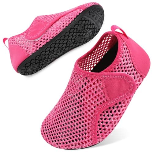 Besroad Kids Swim Shoes Beach Shoes Lightweight Comfort Walking Barefoot Sports Aqua Socks Water Shoes for Boys Girls Rose Red 1-2Big Kid