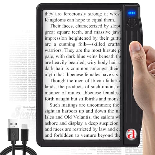 6X 30X Rechargeable Magnifying Glass with Light, Handheld Magnifying Glass for Reading, Large Full Page Magnifier with Light, Lightweight Book Magnifier for Reading Small Prints Seniors (4.3x7.1in)