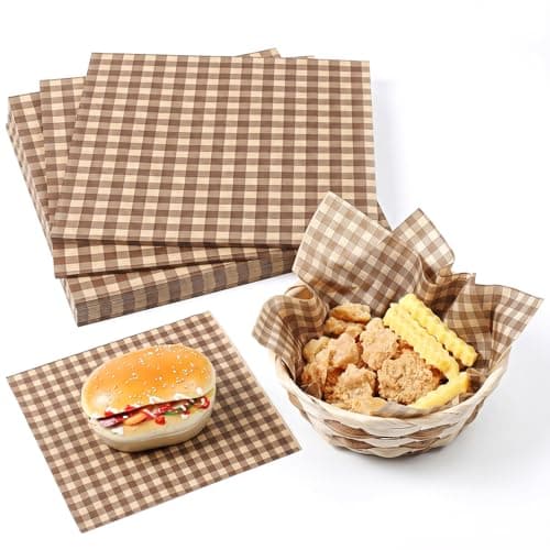 200Pcs Waxed Deli Paper Sheets 7.1 x 7.1 Inch, Checkered Food Basket Liners