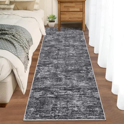 RUGSREAL Modern Runner Rug 2.5x8 Stain Resistant Washable Kitchen Runner Carpet ith Rubber Backing Low Pile Contemporary Solid Color Entryway Mat Ultra Soft Rug for Living Room Bedroom, Dark Grey