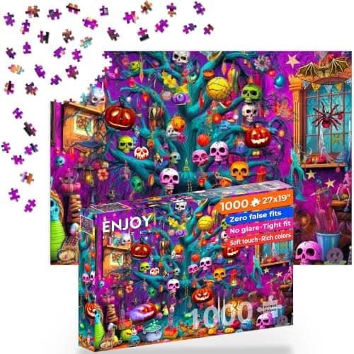 Halloween Puzzle 1000 Pieces for Adults - Haunted House, Skulls & Pumpkins Spooky Art | Matte Anti-Glare Finish | Fun & Challenging Puzzle | 27x19 in | Unique Gift | Enjoy