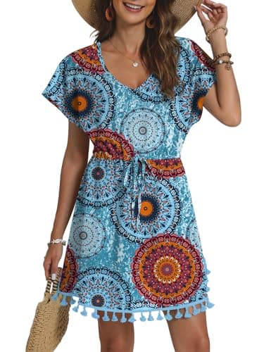 Yincro Women Swimsuit Coverup 2026 Bathing Suit Cover Ups for Swimwear Bikini Beach Dress (Floral Mix Blue, XL)
