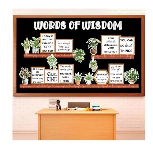 Greenery Bulletin Board Set Inspirational Flower Classroom Decorations Words of Wisdom Bulletin Board Potted Plant Paper Cutouts for Back to School Classroom Library Wall Decor