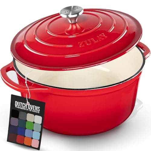 Zulay Kitchen 6.4 Quart Enameled Cast Iron Dutch Oven Pot with Lid – Premium Durability & Oven Safe up to 500°F – Heavy Duty Cookware Perfect for Bread Baking, Stews, Braising & Roasting - Ablaze Red