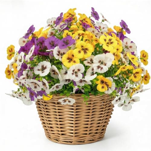 Homcomoda Artificial Fake Pansy Flowers for Outdoors Decoration, 12 Pcs Faux Silk UV Resistant Spring Flowers for Front Door Garden Porch Planter Patio Balcony Yard Indoor Home Decor