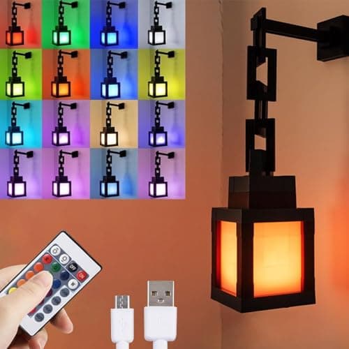 Pixelated Lantern Night Light for Kids, Glow LED 16 Colors Change Wall Lamp