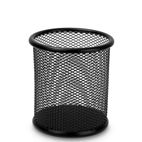DTOOSZN Wire Mesh Pen Cup, Black Metal Pencil Holder, Round Stationary Pen Stand Organizer for Desk Office Pen Storage, ‎3.5" x 3.9"